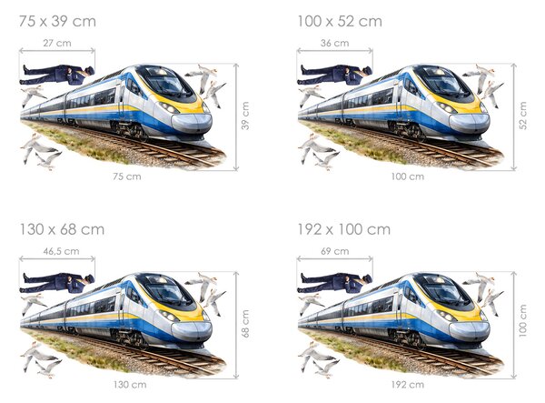 Nalepte.cz Vlak Pendolino textilní prelepiteľná nálepka na stenu arch 75 x 39 cm