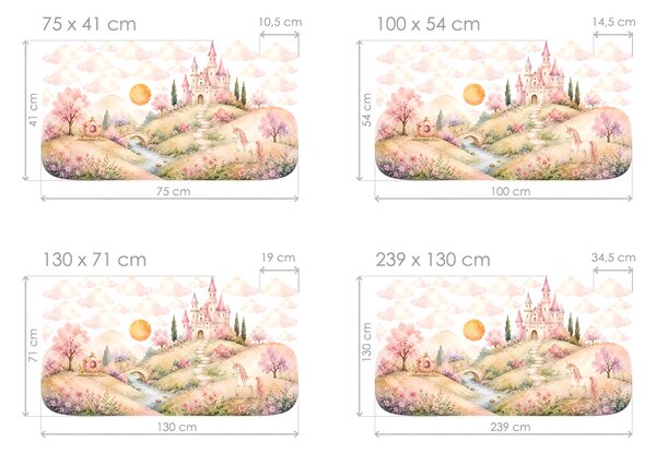 Nalepte.cz Zámok v kopcoch nálepky na stenu pre dievčatá hárok 75 x 41 cm