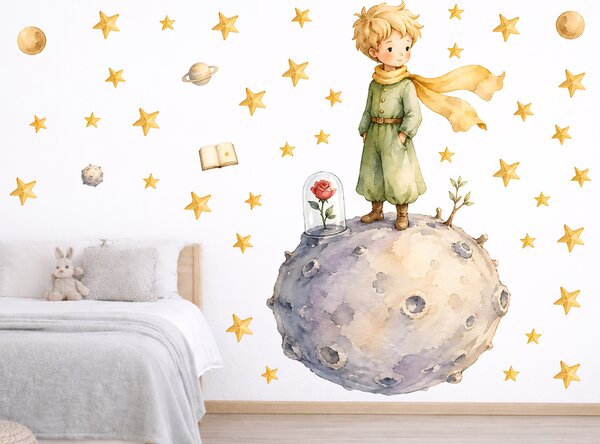 Nalepte.cz Malý princ textilní prelepiteľná nálepka na stenu hárok 47 x 75 cm