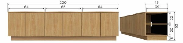 TV stolík z dubového dreva v prírodnej farbe 200x52x45 cm Zuma – WOOOD