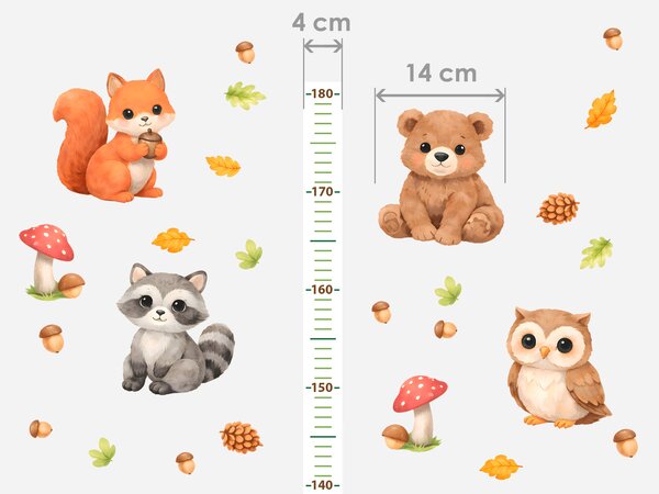Nalepte.cz Meter lesné mláďatá textilní prelepiteľné nálepky na stenu výška 160 cm