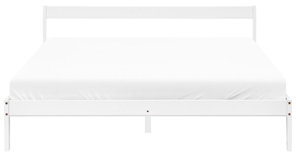 Posteľ biela borovicové drevo 160 x 200 cm s čelom a lamelovým roštom minimalistický štýl spálňa