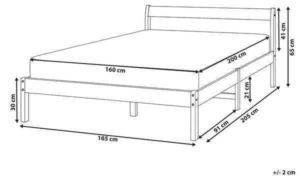 Posteľ biela borovicové drevo 160 x 200 cm s čelom a lamelovým roštom minimalistický štýl spálňa