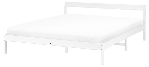 Posteľ biela borovicové drevo 160 x 200 cm s čelom a lamelovým roštom minimalistický štýl spálňa