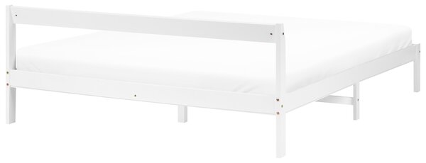 Posteľ biela borovicové drevo 160 x 200 cm s čelom a lamelovým roštom minimalistický štýl spálňa