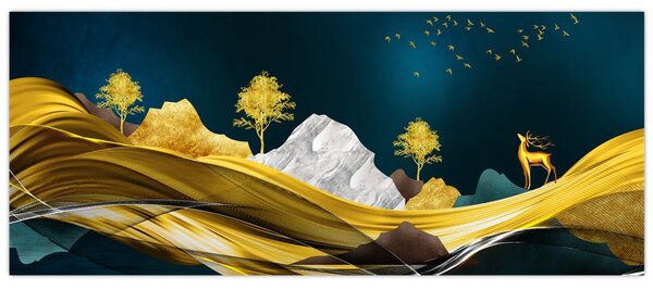 Obraz - Jeleň v krajine (120x50 cm)