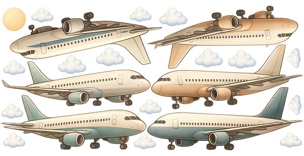 Nalepte.cz Boeingy a Airbusy textilní prelepiteľné nálepky na stenu arch 75 x 36 cm
