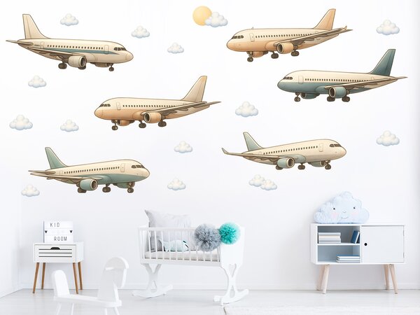 Nalepte.cz Boeingy a Airbusy textilní prelepiteľné nálepky na stenu arch 75 x 36 cm