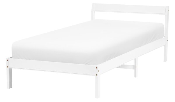 Posteľ biela borovicové drevo 90 x 200 cm s čelom a lamelovým roštom minimalistický štýl spálňa