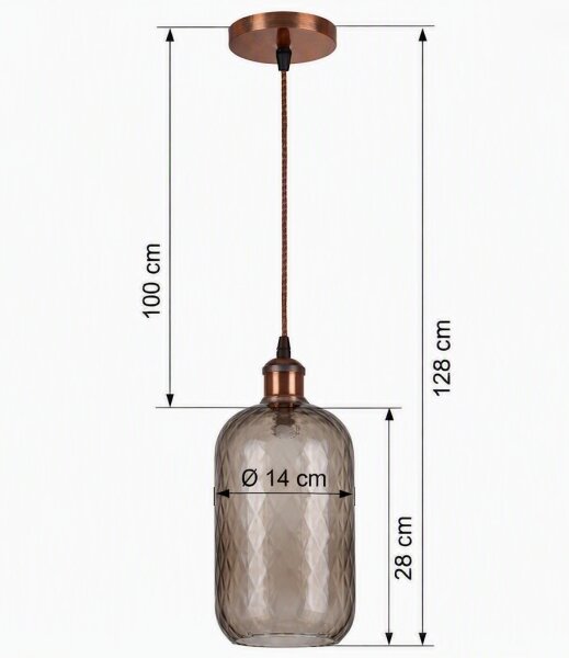 Brilagi - LED luster na lanku R GLASS 1xE27/60W/230V priemer 14 cm medený/dymovo-hnedý