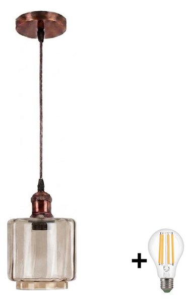 Brilagi - LED luster na lanku R GLASS 1xE27/60W/230V pr. 14 cm medený/dymovo-béžový