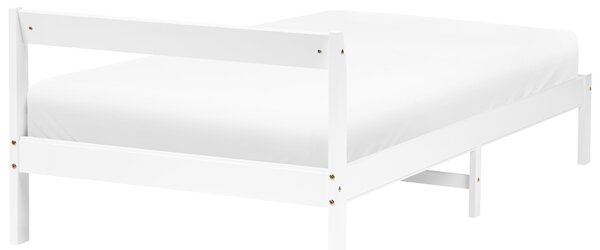 Posteľ biela borovicové drevo 90 x 200 cm s čelom a lamelovým roštom minimalistický štýl spálňa