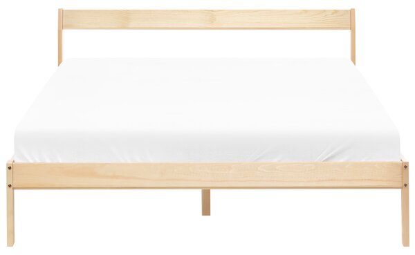 Posteľ svetlohnedá borovicové drevo 140 x 200 cm s čelom a lamelovým roštom minimalistický štýl spálňa
