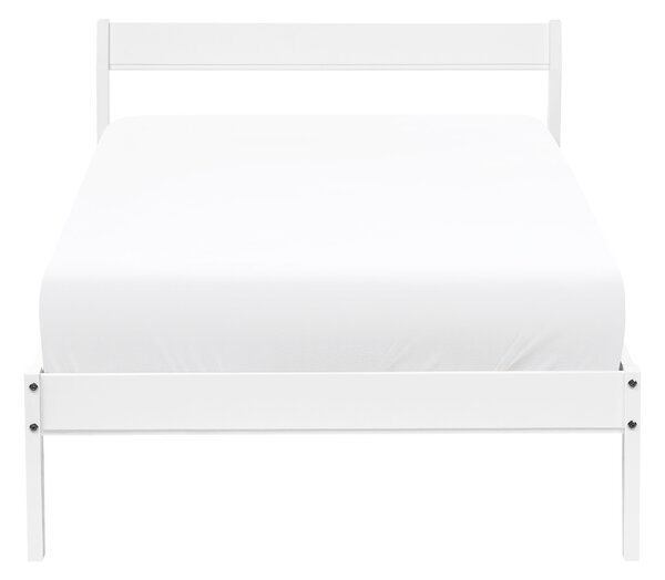 Posteľ biela borovicové drevo 90 x 200 cm s čelom a lamelovým roštom minimalistický štýl spálňa