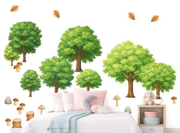 Nalepte.cz Súbor listnatých stromov textilní prelepiteľné nálepky na stenu arch 75 x 60 cm