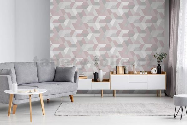 Vliesové tapety na stenu Loft M50903, rozmer 10,05 m x 0,53 m, hexagony sivo-ružové, UGÉPA