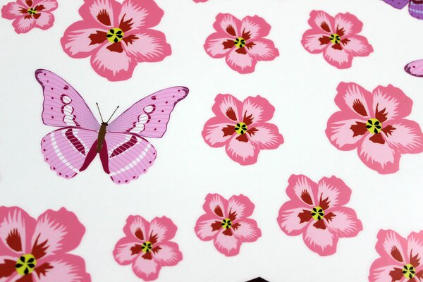 Nalepte.cz Motýle kolibríky a kvety textilní prelepiteľné nálepky na stenu arch 70 x 28 cm