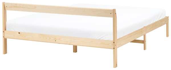 Posteľ svetlohnedá borovicové drevo 140 x 200 cm s čelom a lamelovým roštom minimalistický štýl spálňa