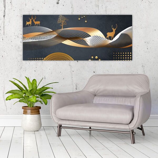 Obraz - Grafika s jeleňom (120x50 cm)