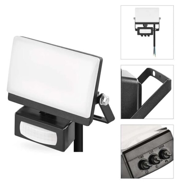 LED reflektor s pohybovým senzorom TAMBO EVO LED/20W/230V 4000K IP44 čierny