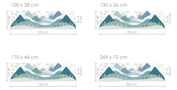 Nalepte.cz Hory nordic textilní prelepiteľné nálepky na stenu arch 75 x 21 cm