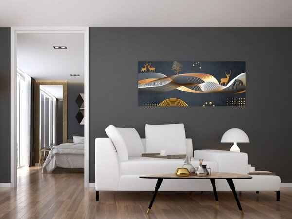 Obraz - Grafika s jeleňom (120x50 cm)
