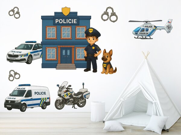 Nalepte.cz Polícia textilní prelepiteľné nálepky na stenu arch 46 x 31 cm