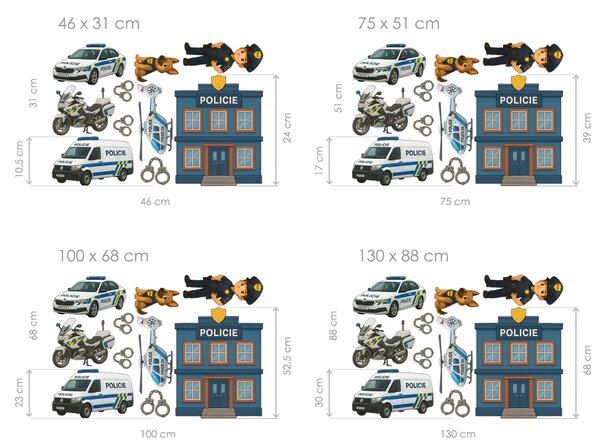 Nalepte.cz Polícia textilní prelepiteľné nálepky na stenu arch 46 x 31 cm