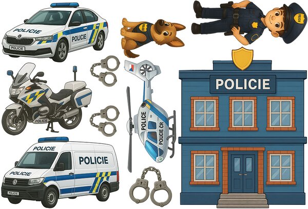 Nalepte.cz Polícia textilní prelepiteľné nálepky na stenu arch 46 x 31 cm