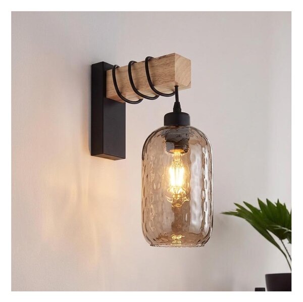 Brilagi - Nástenné svietidlo WOOD GLASS 1xE27/60W/230V borovica/čierna/dymovo-hnedá