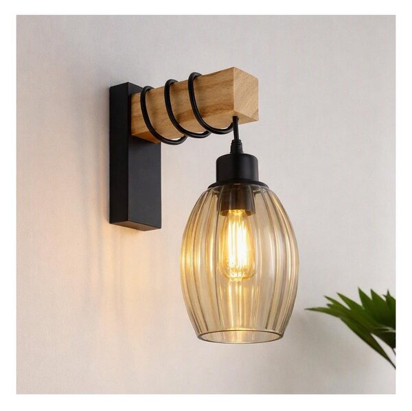 Brilagi - Nástenné svietidlo WOOD GLASS 1xE27/60W/230V borovica/čierna/dymovo béžová