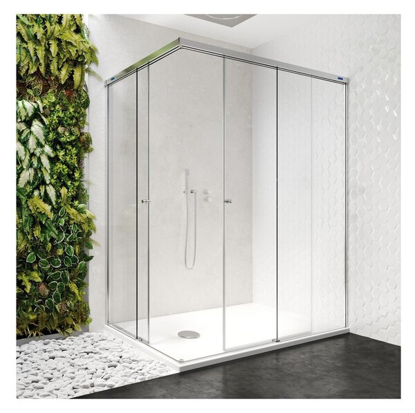 Duscholux Bella Vita C - Sprchový kút pre vaničku 80x90cm, posuvné dvere, číre sklo CareTecPro, profily matné strieborné