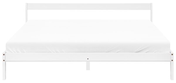 Posteľ biela borovicové drevo 180 x 200 cm s čelom a lamelovým roštom minimalistický štýl spálňa