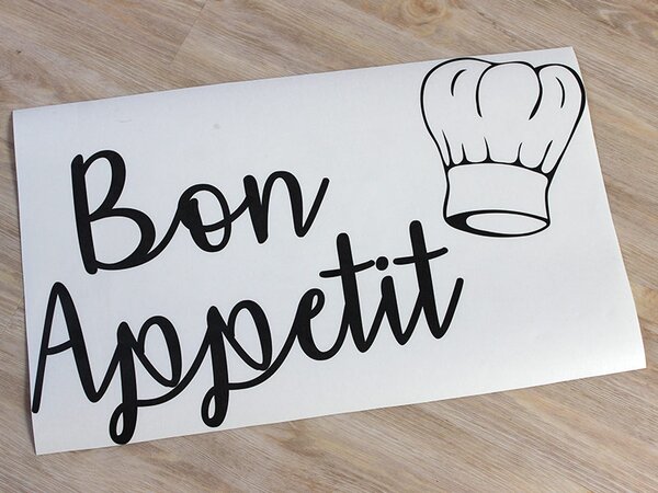 Nalepte.cz Bon Appetit s kuchárskou čiapkou nálepka na stenu 30 x 18 cm