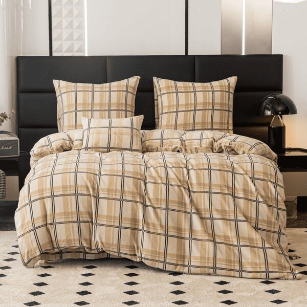 Mikroplyšové obliečky PLAID krémové Rozmer obliečky: 2 ks 70 x 90 cm | 200 x 220 cm