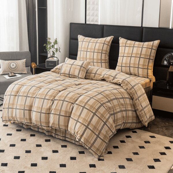 Mikroplyšové obliečky PLAID krémové Rozmer obliečky: 2 ks 70 x 90 cm | 200 x 220 cm