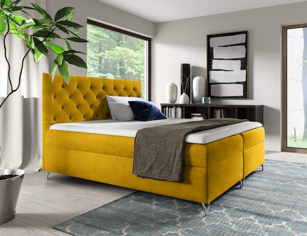 KONDELA Boxspringová posteľ, 200x200, žltá látka Velvet, GULIETTE + darček