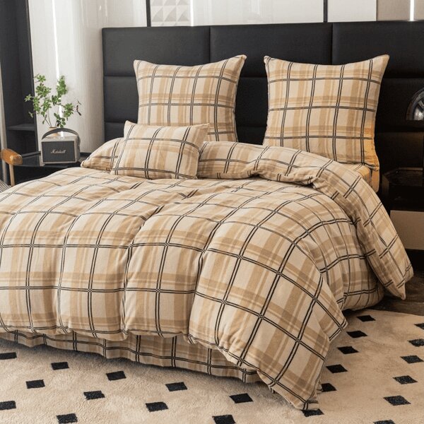 Mikroplyšové obliečky PLAID krémové Rozmer obliečky: 2 ks 70 x 90 cm | 200 x 220 cm