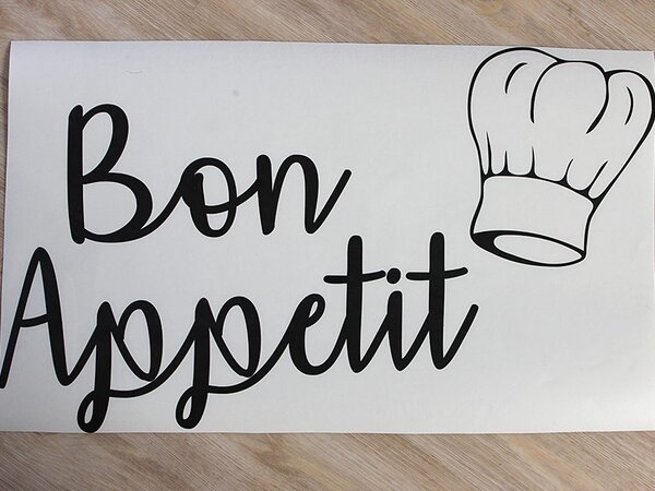 Nalepte.cz Bon Appetit s kuchárskou čiapkou nálepka na stenu 30 x 18 cm