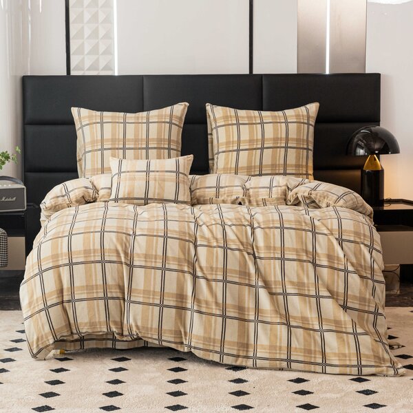 Mikroplyšové obliečky PLAID krémové Rozmer obliečky: 2 ks 70 x 90 cm | 200 x 220 cm