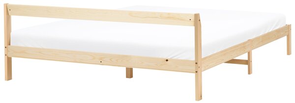 Posteľ svetlohnedá borovicové drevo 180 x 200 cm s čelom a lamelovým roštom minimalistický štýl spálňa