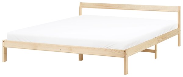 Posteľ svetlohnedá borovicové drevo 180 x 200 cm s čelom a lamelovým roštom minimalistický štýl spálňa
