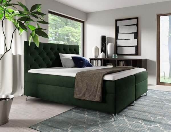 KONDELA Boxspringová posteľ, 160x200, zelená látka Velvet, GULIETTE + darček
