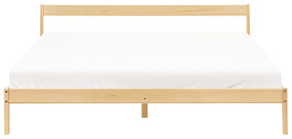 Posteľ svetlohnedá borovicové drevo 180 x 200 cm s čelom a lamelovým roštom minimalistický štýl spálňa