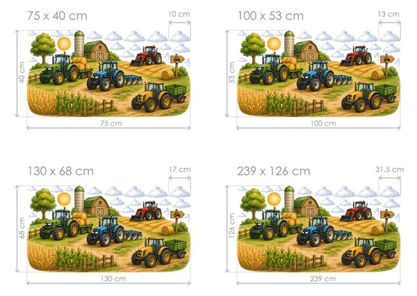 Nalepte.cz Traktory na farme nálepky na stenu za posteľou arch 75 x 40 cm