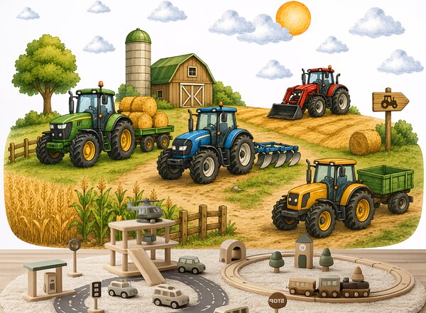 Nalepte.cz Traktory na farme nálepky na stenu za posteľou arch 75 x 40 cm