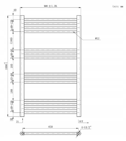 Gamma Erga Basic, vykurovacie teleso 1000x500 mm, 385 W, čierna, ERG-LAV-BASIC-10050-BK