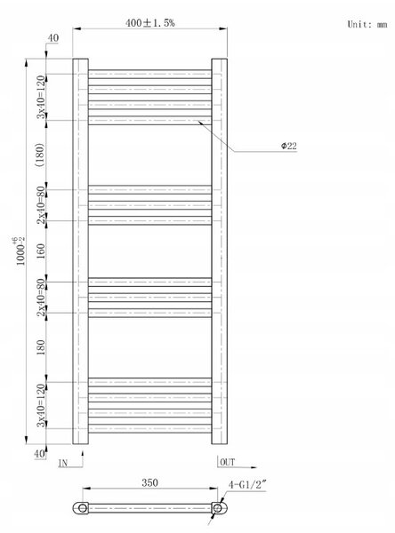 Gamma Erga Basic, vykurovacie teleso 1000x400 mm, 328 W, čierna, ERG-LAV-BASIC-10040-BK