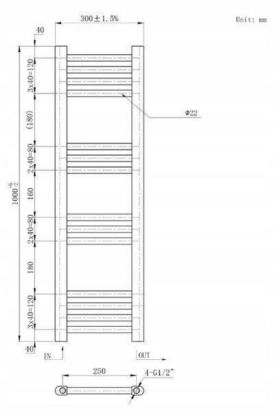 Gamma Erga Basic, vykurovacie teleso 1000x300 mm, 271 W, čierna, ERG-LAV-BASIC-10030-BK