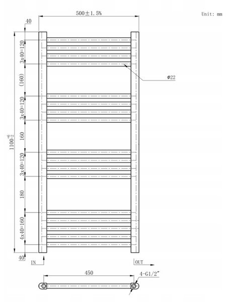 Gamma Erga Basic, vykurovacie teleso 1100x500 mm, 434 W, čierna, ERG-LAV-BASIC-11050-BK